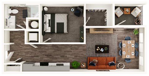 Floor plan for 1 bed, 1 bath, 696 sqft